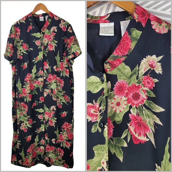 Vintage Dress Plus Size 20W 2X Maxi Floral Long Black Rose Layered Chiffon Alt - Picture 1 of 7
